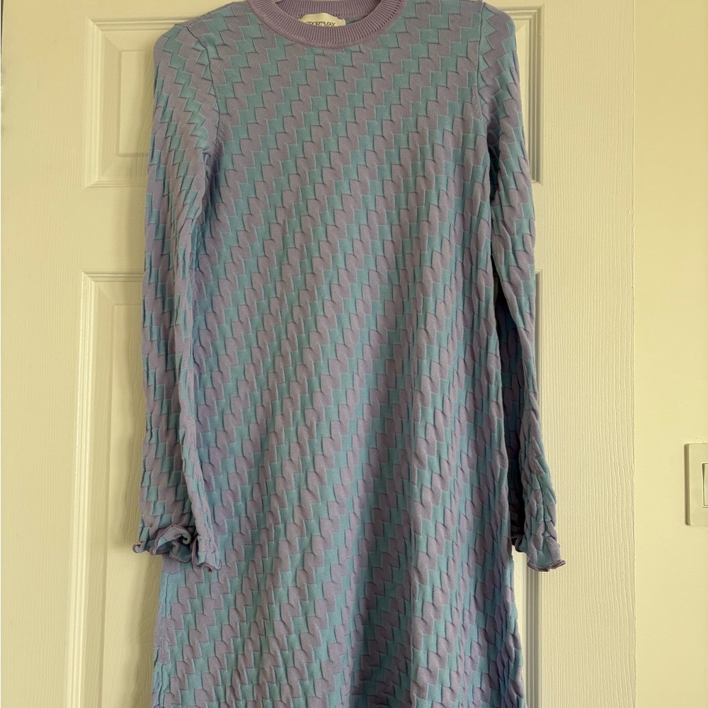 Maxmara Sportmax Light Lavender & Aqua Zigzag Knit Long Sleeve Dress
